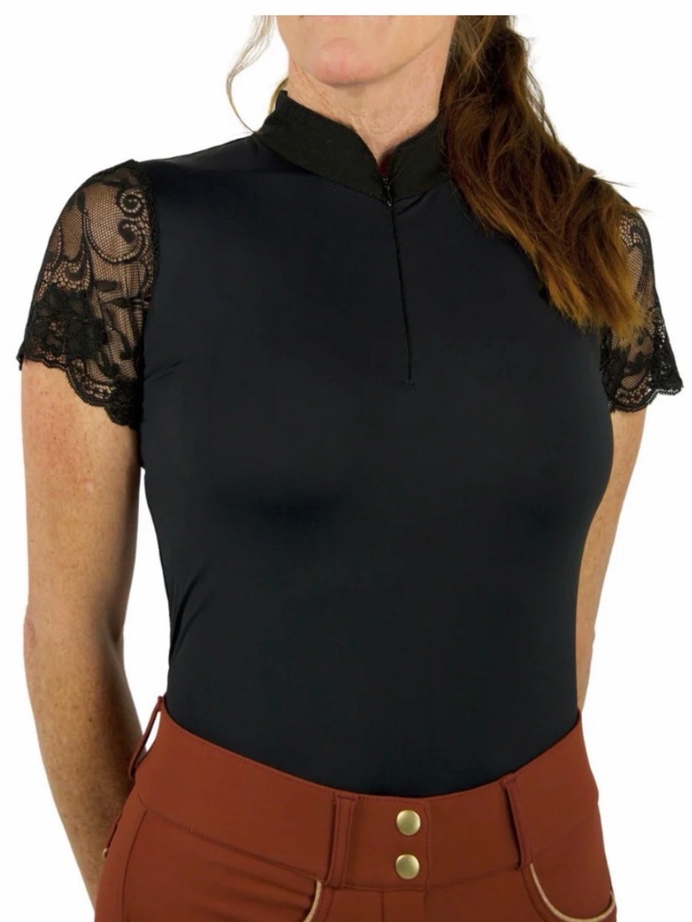 Halter Ego Tara Black Lace Short Sleeve Shirt - XL (Runs Small)